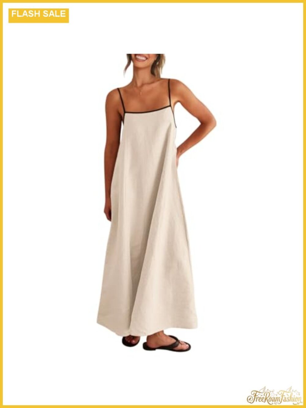 Linen Maxi Dress Spaghetti Strap Boho Casual Summer Sundress